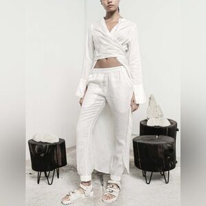 NWT Nicholas K 100% Linen Lagenlook Off White Pull-On Bulan Pants, size M